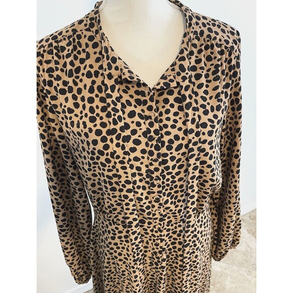Gibson Latimer Dress Women SZ 12 Beige Animal Print Crew Neck Sheath Midi Lined - Picture 3 of 13